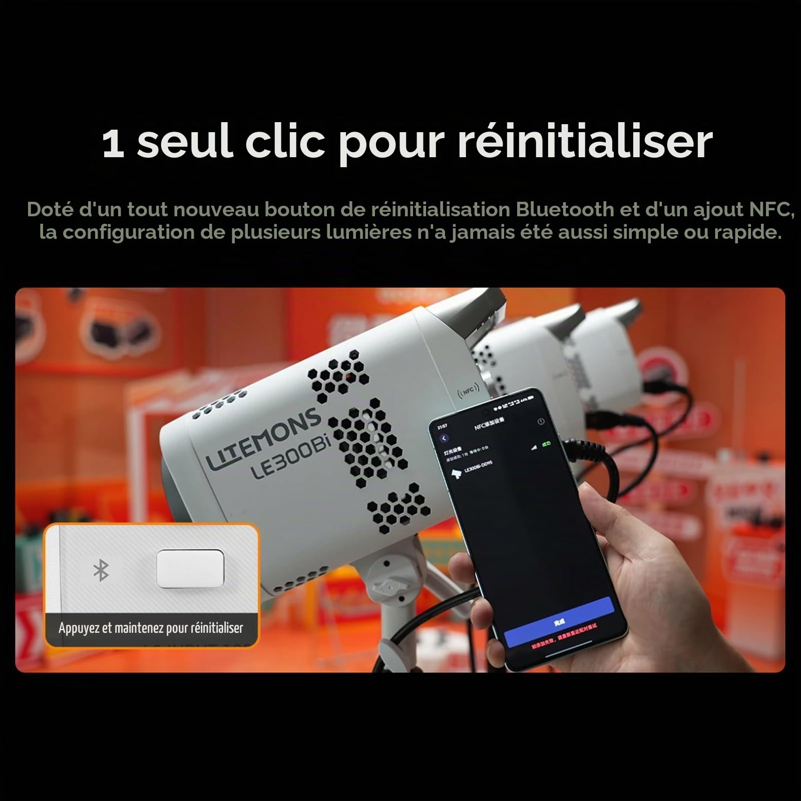 GODOX LITEMONS LE300Bi LED Lampe vidéo 320W Bicolore 2800K-6500K Bowens Mount 58900lux @5600K,1M Prend en Charge Le contrôle de l’Application, NFC, DMX CRMX (Blanc)
