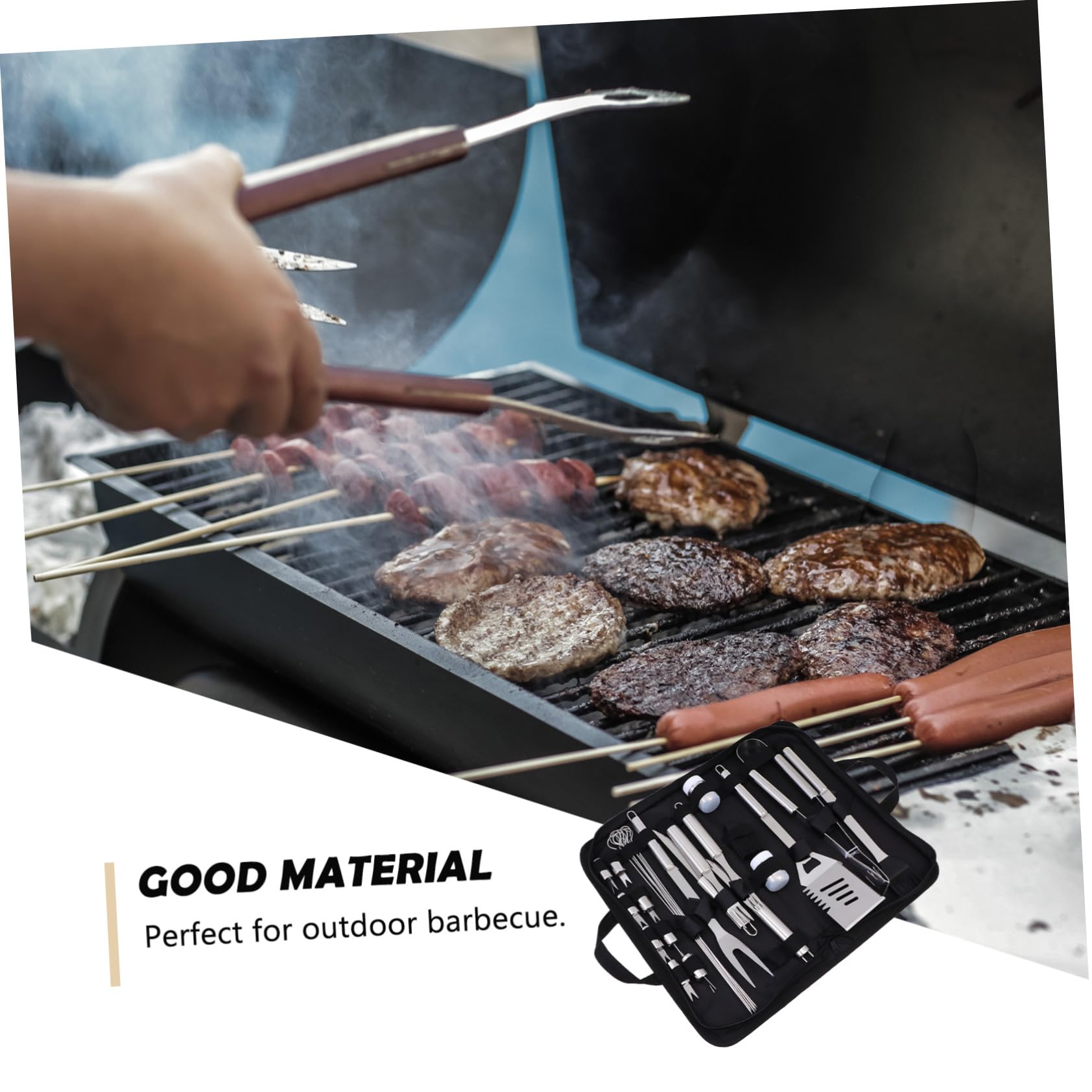Kit Utensili Barbecue in Metallo Resistente con Borsa Oxford Portatile Completo per Grigliate Outdoor Strumenti Bbq Resistenti e Facili da Conservare