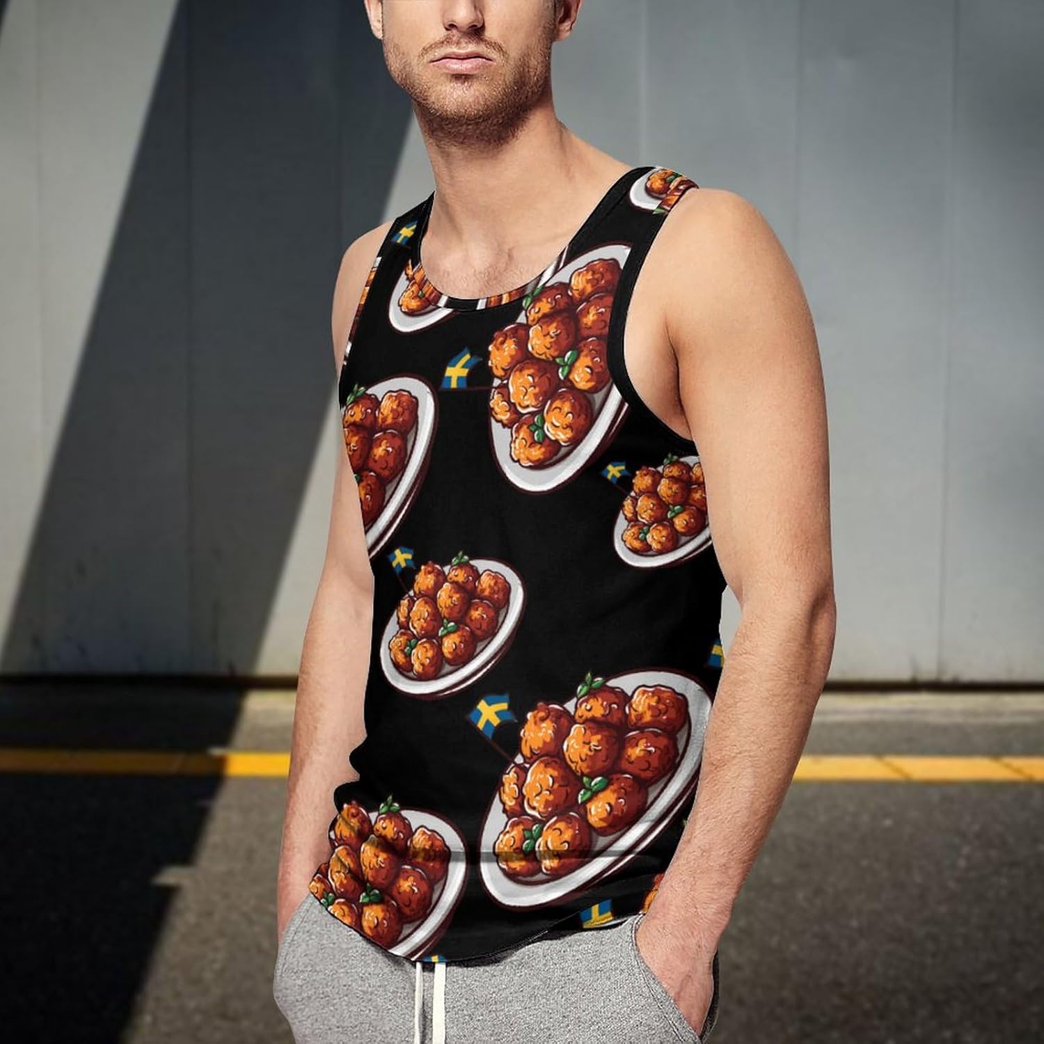 Swedish Meatballs Sweden Men's Tank Top Sleeveless Muscle Shirts Vest Beach T Shirts for Workout Gym