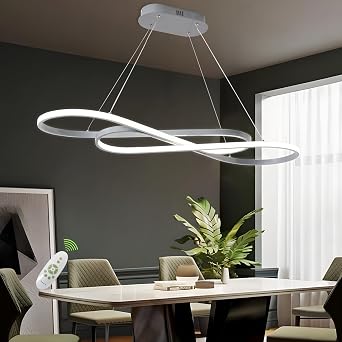 Modern LED Chandelier Dining Room Pendant Light Dimmable Creative Chandelier Remote Control Color/Brightness 3000-6000K Adjustable Hanging Lamp for Bedroom Living Room Kitchen Silver