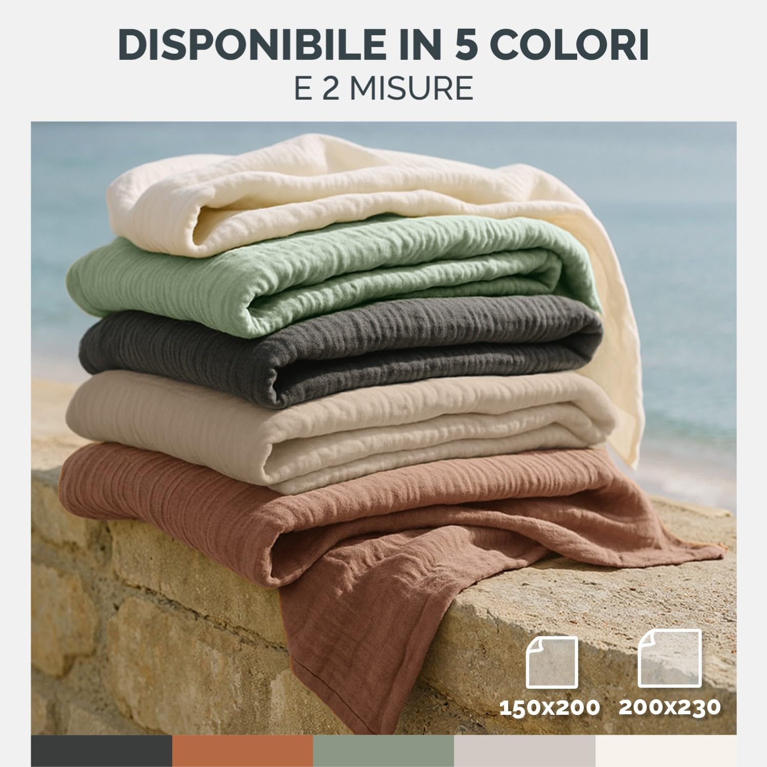 Blumtal Coperta Mussola Matrimoniale 150x200 cm - Certificata OEKO-TEX - Cotone Estivo 100% - Telo Copridivano - Avorio