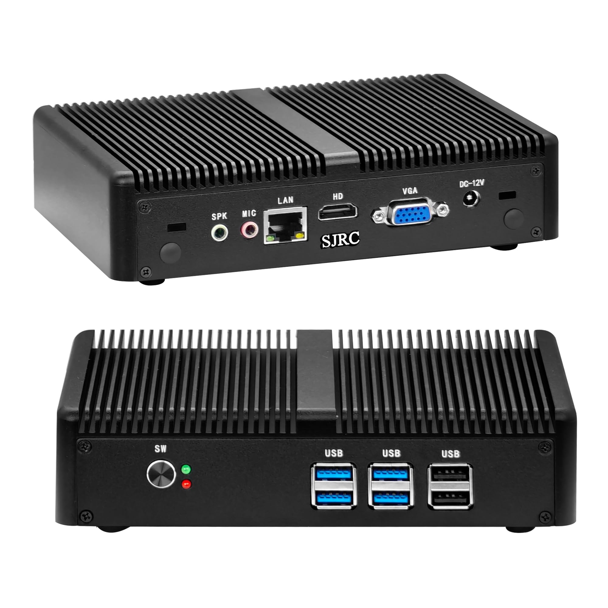 SJRC Fanless Mini PC, Core i3-6006U Mini Desktop Computer with 4K HD + VGA, Gigabit LAN, Barebone NO RAM/SSD/OS, Small Form Factor PC for Home Office, Business, Linux