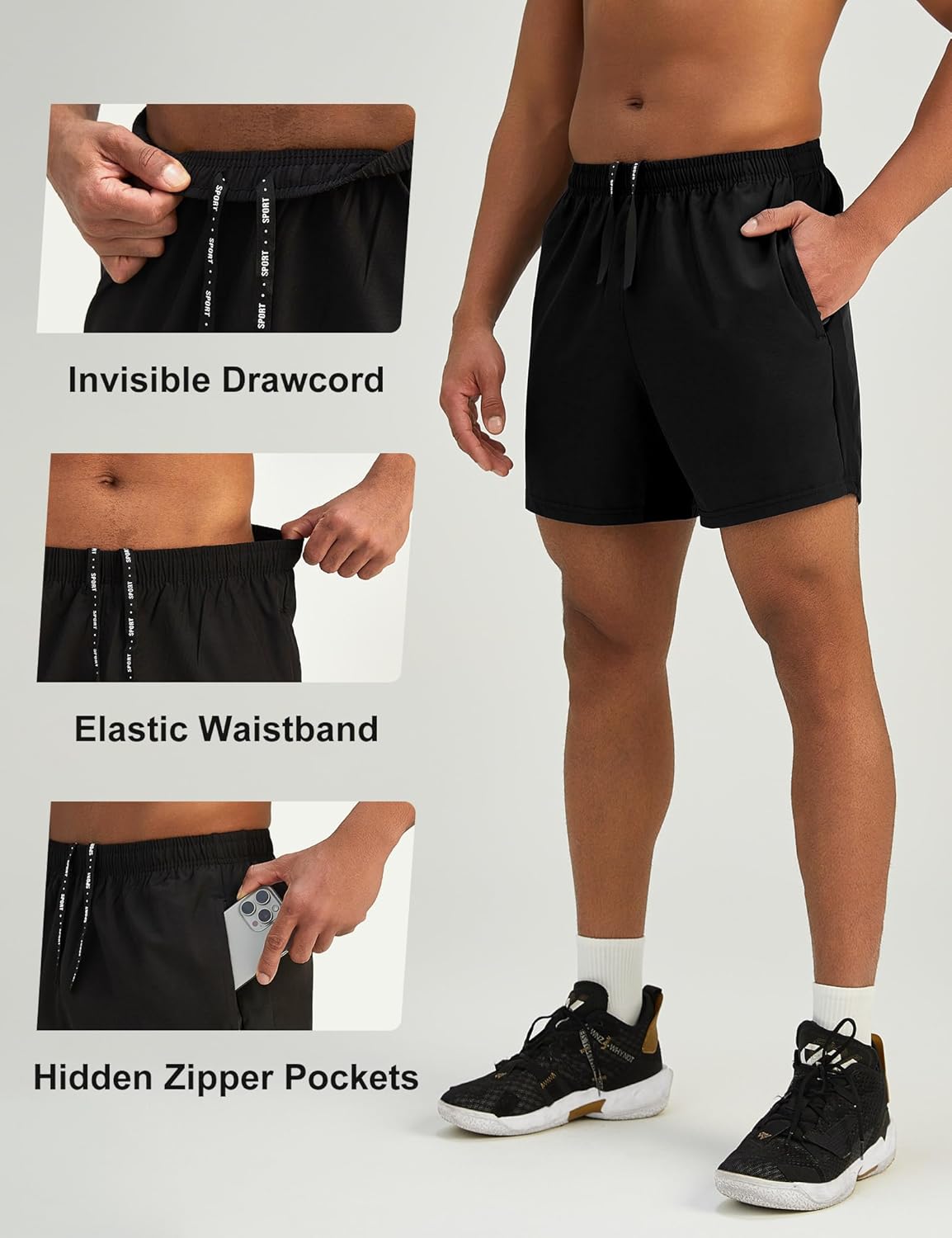 Mens 7'' Lightweight Athletic Shorts Quick Dry Gym Workout Running Shorts with Zipper Pockets - Image 5