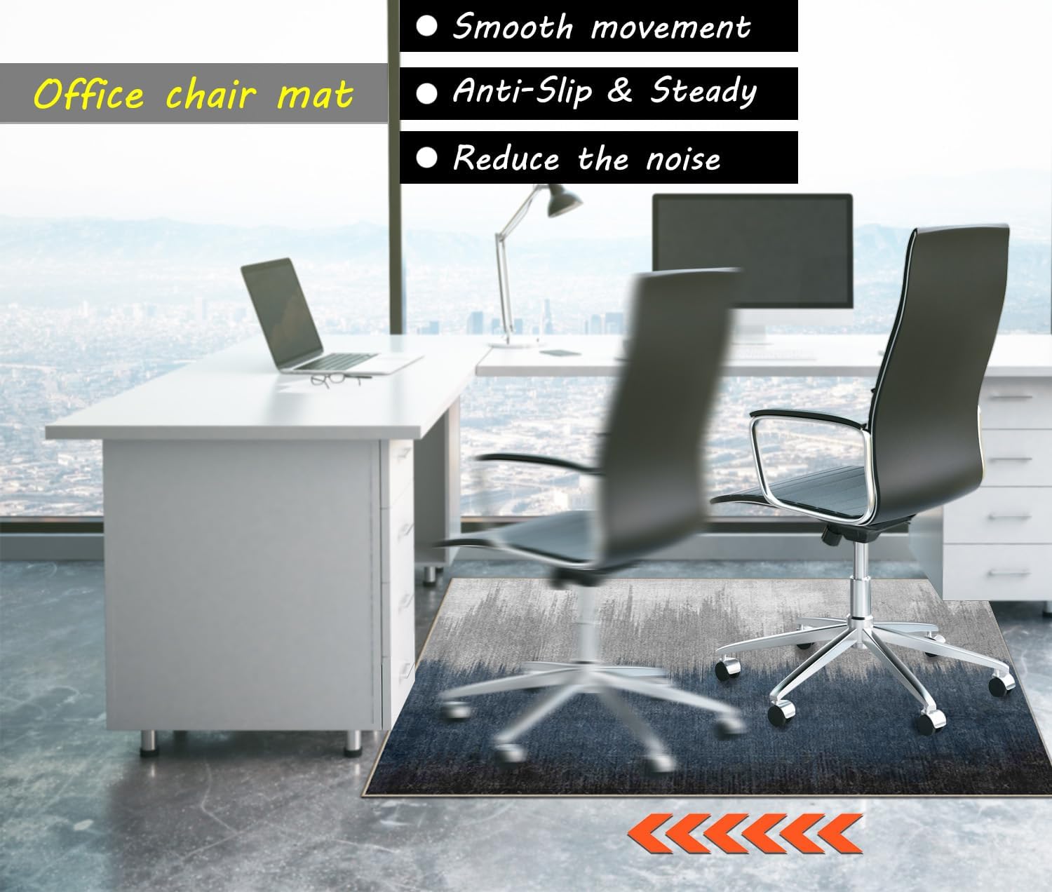 Chair Mat for Hardwood Floor,60"*48" Rolling Computer Chair Mat for Hard Wood and Tile Floor,Anti-Slip Floor Protector for Home Office Abstract Blue Grey image 5