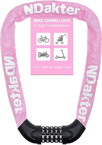 Miniatura 39 de NDakter Cerradura de cadena para bicicleta, combinación de 5 dígitos, resistente, antirrobo, cerradura de bicicleta de seguridad de Azul,Negro