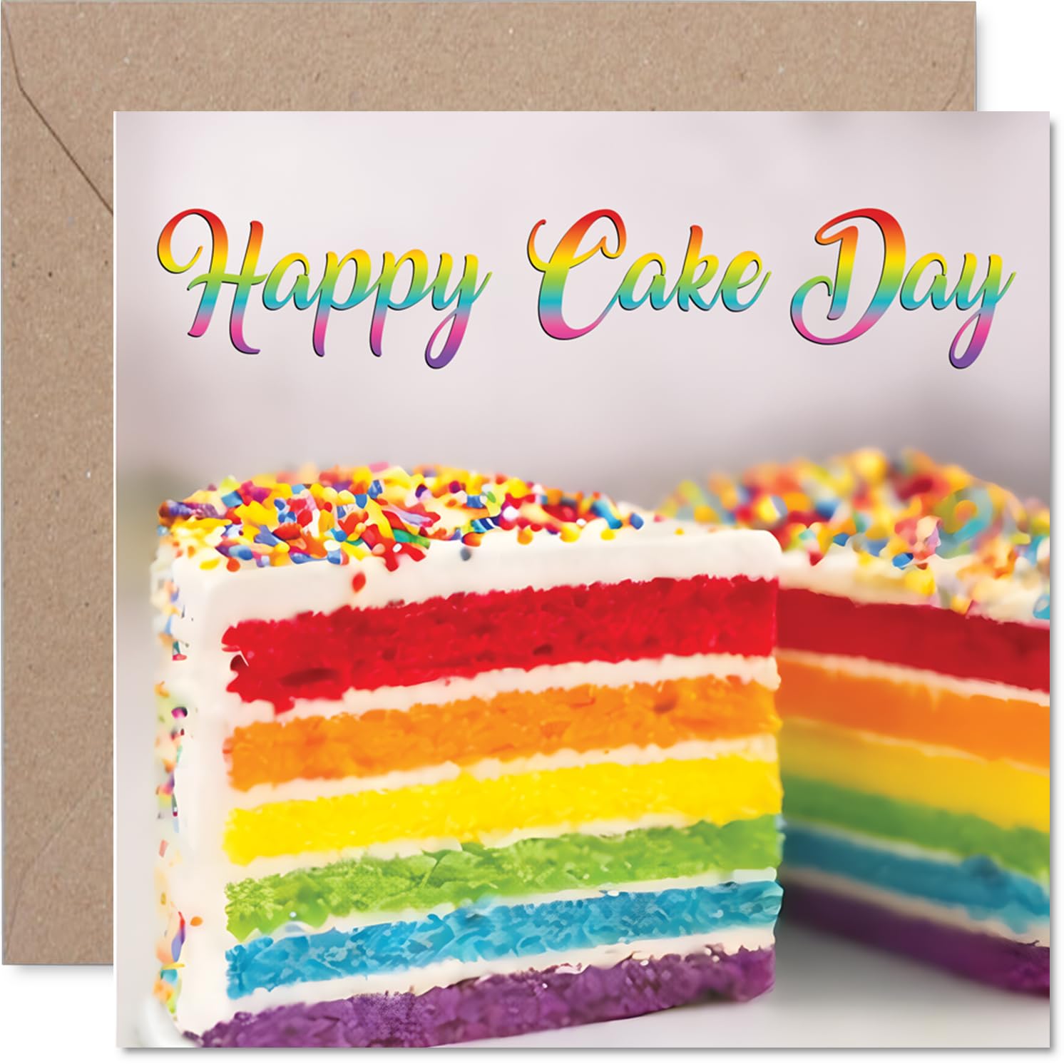 Playful Birthday Card - Bursting with Birthday Joy - Rainbow Cake and Sprinkles Design - Vibrant Fun for Their Big Day - 145mm Square, Envelope Included