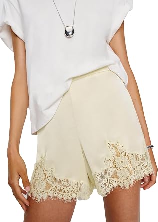 Y2K Satin Lace Shorts for Women Comfy Elastic Waist Coquette Micro Mini Silk Shorts Going Out Slip Bottoms