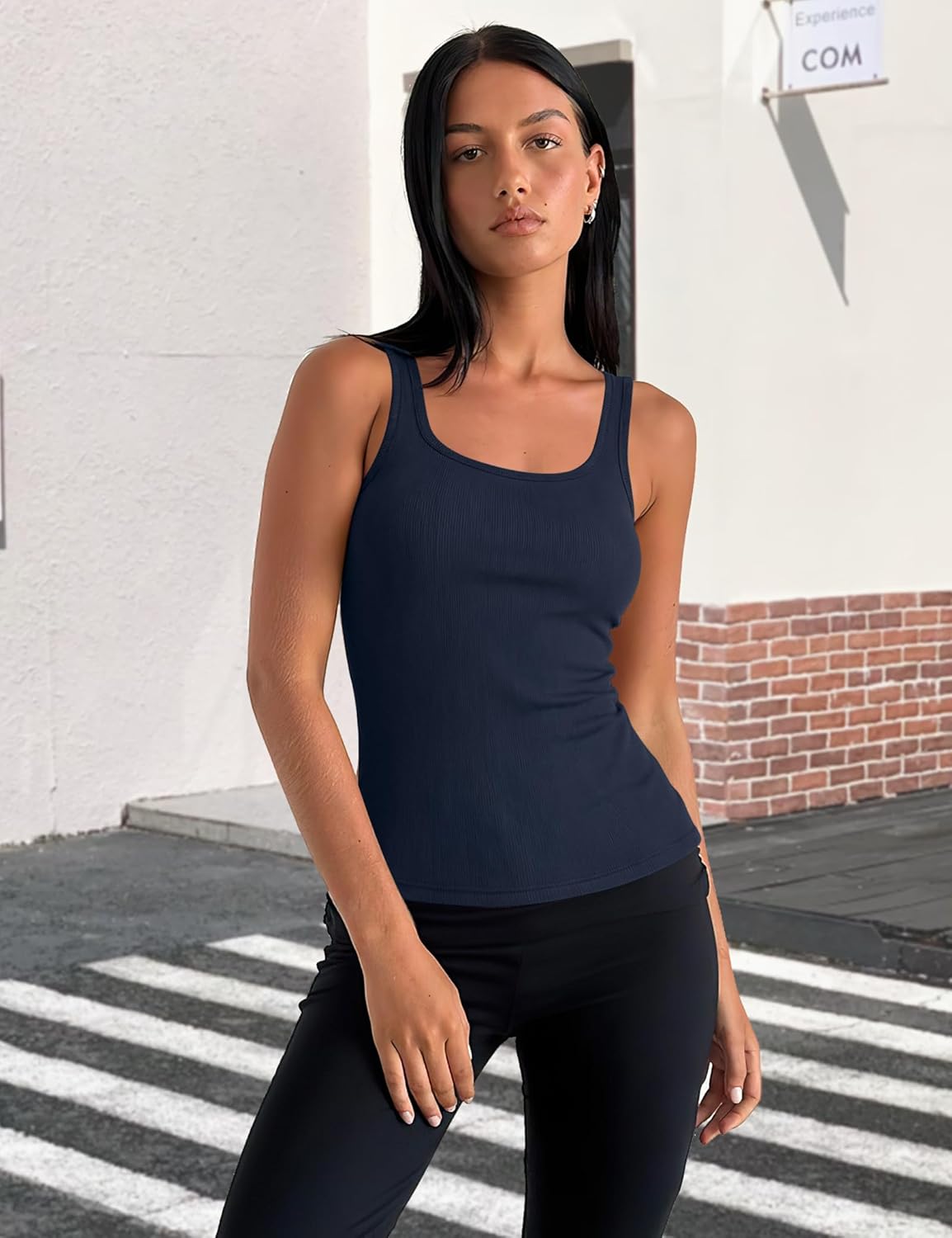 OwnTime Womens Tank Tops with Built in Bras Summer Square Neck Sleeveless Shirts Ribbed Fitted Basic Casual Tops - Image 5