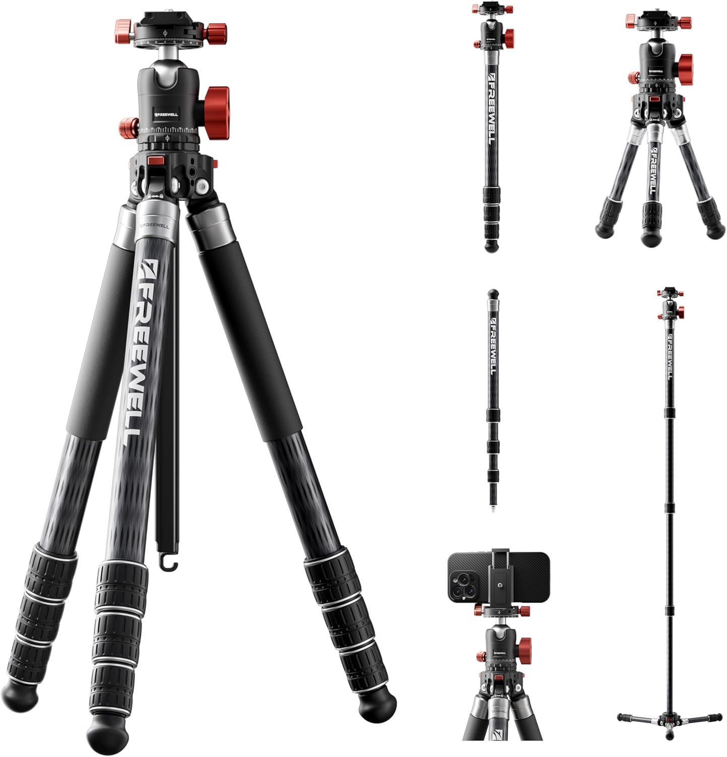 The Real Multi-Tripod 5-in-1- Carbon Fiber Design for Cameras & Smartphones, Tripod, Monopod, Trekking Pole, Desktop Mode – Up to 20kg Payload