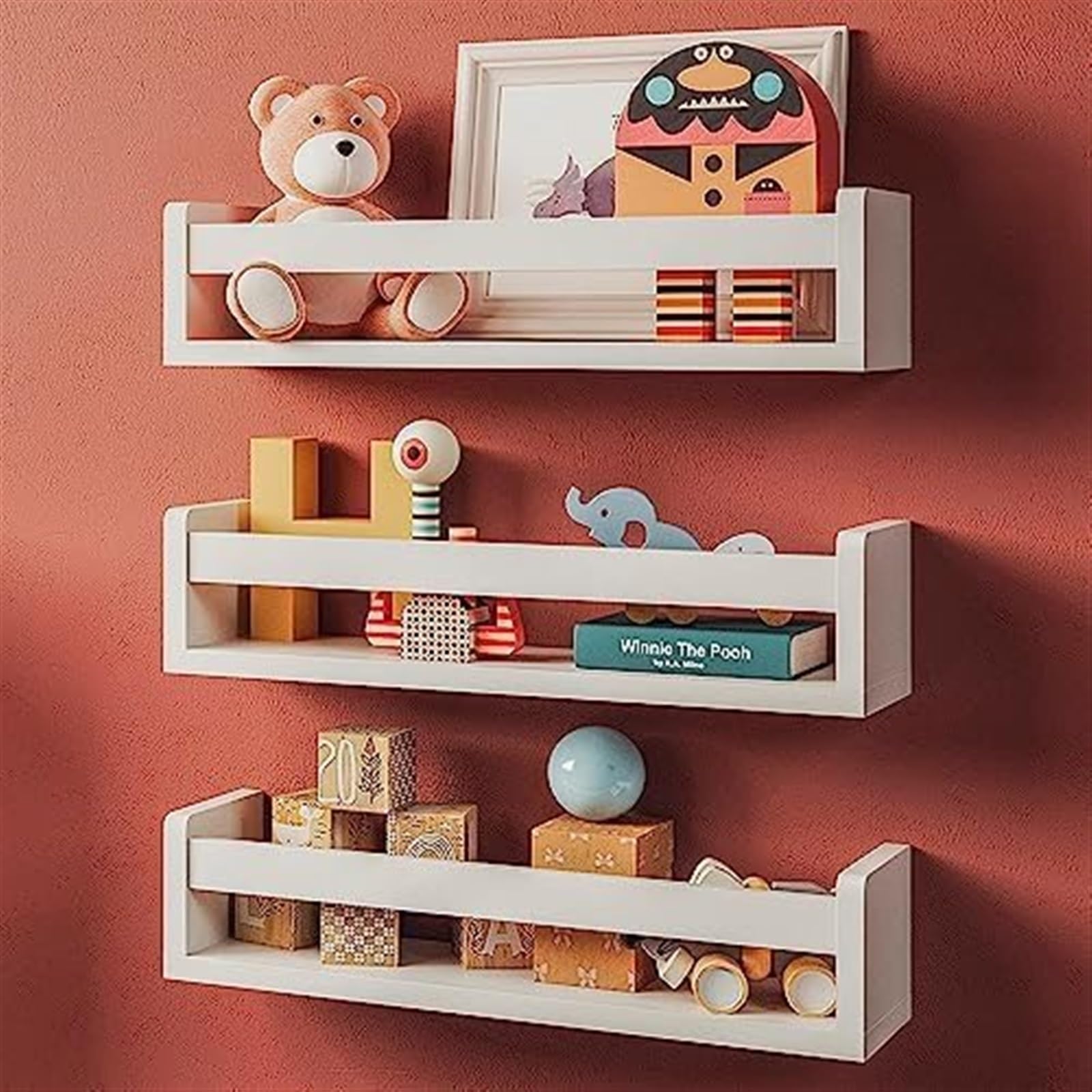THE WHITE SHOP Nursery Room Shelves -3Pcs Solid Wood Ideal for Books, Toys and Decor