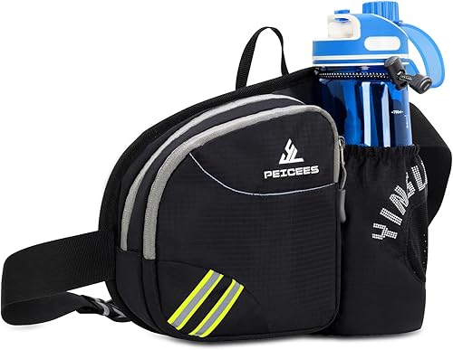 Peicees Riñonera con soporte para botella de agua para hombres y mujeres, senderismo, correr, pasear al perro, para todos los teléfonos (botella no