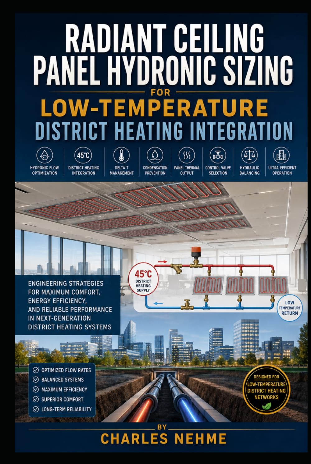 Radiant Ceiling Panel Hydronic Sizing for Low-Temperature District Heating Integration: Hydronic Flow Optimization, 45°C District Heating Integration, Delta-T Management, Condensation Prevention, Panel Thermal Output, Control Valve Selection