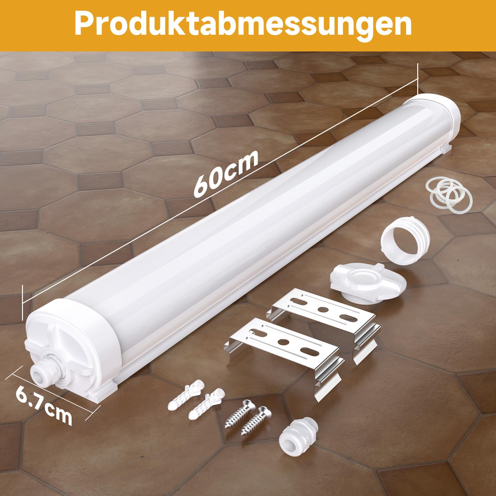 LED Feuchtraumleuchte 60cm Bürodeckenleuchten 18W 2250lm Werkstattlampe 6000K LED IP65 Wasserdicht led leuchten decke Verknüpfbar Wannenleuchte für Keller Garage Werkstatt Bad Büro