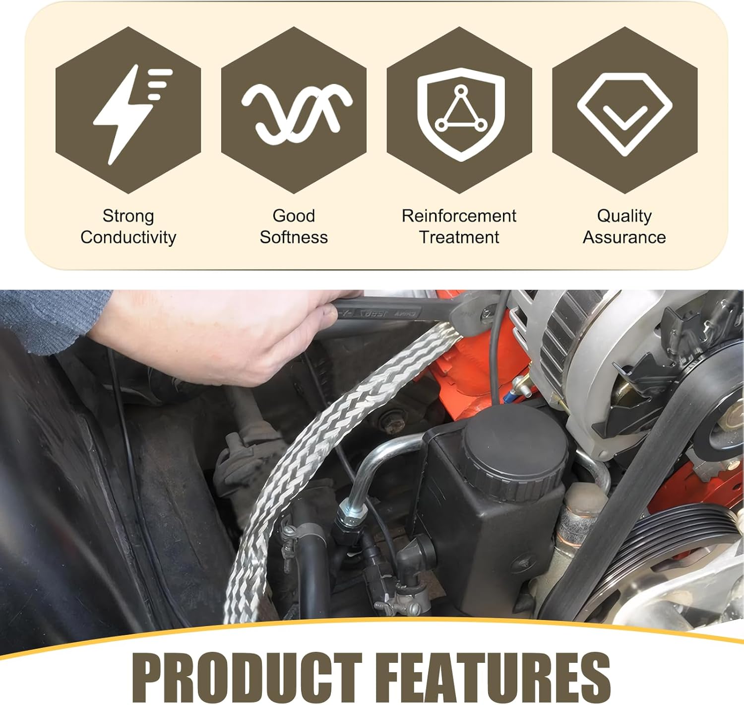 5 PCS Car 3 Pcs 10" + 2 Pcs 13" Engine Ground Strap Kit, Metal Flat Braided Tensile Resistant Ignition Coil Ground Strap, Repair Replacement Accessories, for Most Cars Trucks (Silver)