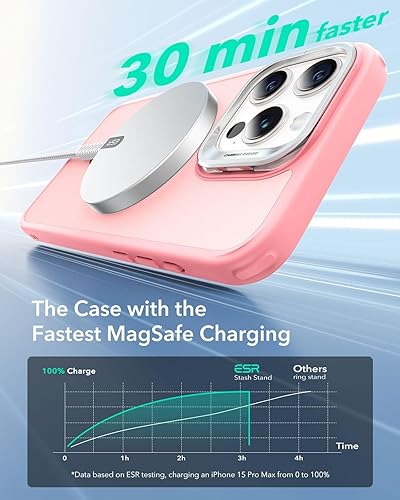 Vista 310 de ESR - Funda para iPhone 15 compatible con MagSafe, funda protectora de grado militar con soporte integrado, cubierta trasera resistente a