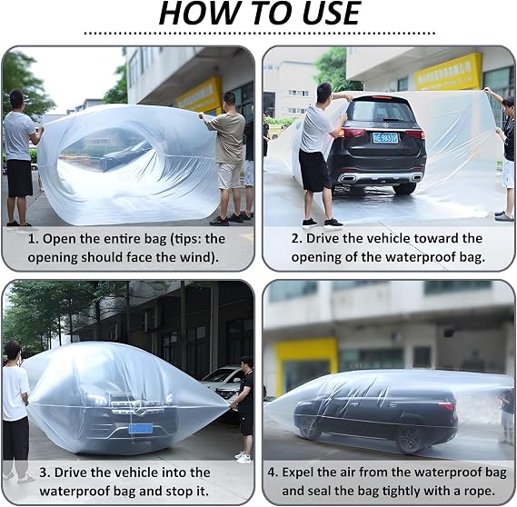 Car Cover Weatherproof Car Cover, Clear Plastic Car Cover y Enclosed Sealed Car Flood Cover, Car Shield From Being Flooded, Suitable for Most Cars(Large)