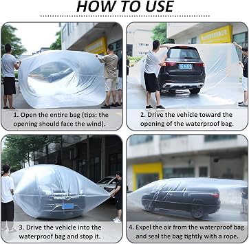 Car Cover Weatherproof Car Cover, Clear Plastic Car Cover y Enclosed Sealed Car Flood Cover, Car Shield From Being Flooded, Suitable for Most Cars(Large)