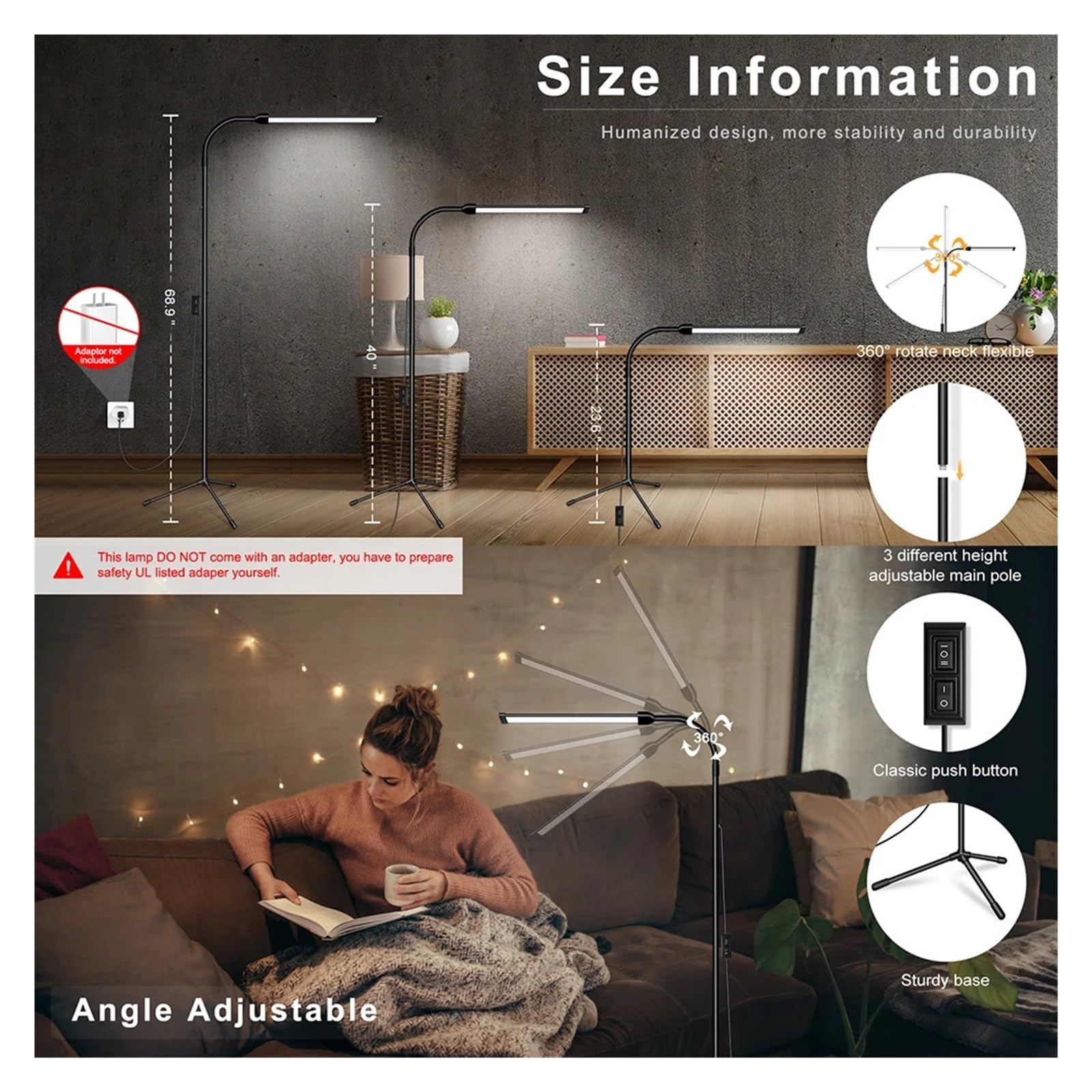Lampa Podłogowa LED Do Salonu Oświetlenie Wewnętrzne Stojak Regulowany Ściemniacz Na Gęsiej Szyi Lampka Czytania Lampy Stojące Salon Miękkie Wystarczające światło