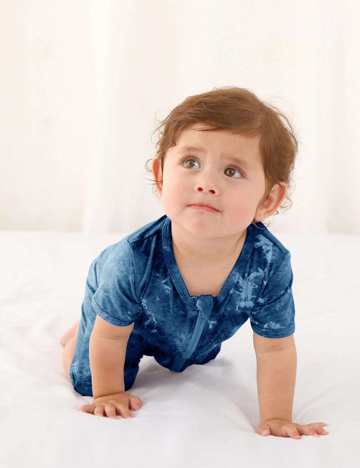 Jimonda Baby Girl Boys Rayon From Bamboo Pajamas 3 Pack Short Sleeve Footless Romper 2 Way Zipper Tie Dye Pjs Sleeper 0-24M - Image 5