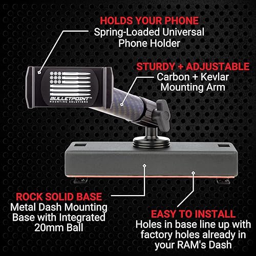 Miniatura 7 de Bulletpoint - Soporte para teléfono celular con soporte para tablero RAM Truck (2019+ 1500, 2500, 3500 y TRX) con soporte de bola de 0.787 pulgadas,
