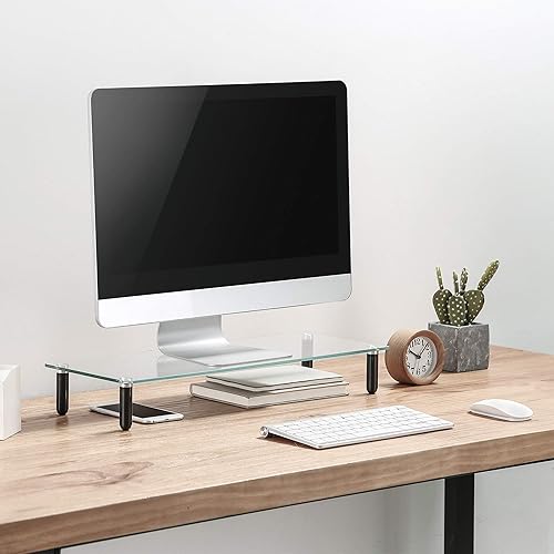 Miniatura 6 de Lorell Soporte de monitor de vidrio de un solo estante de 4 patas