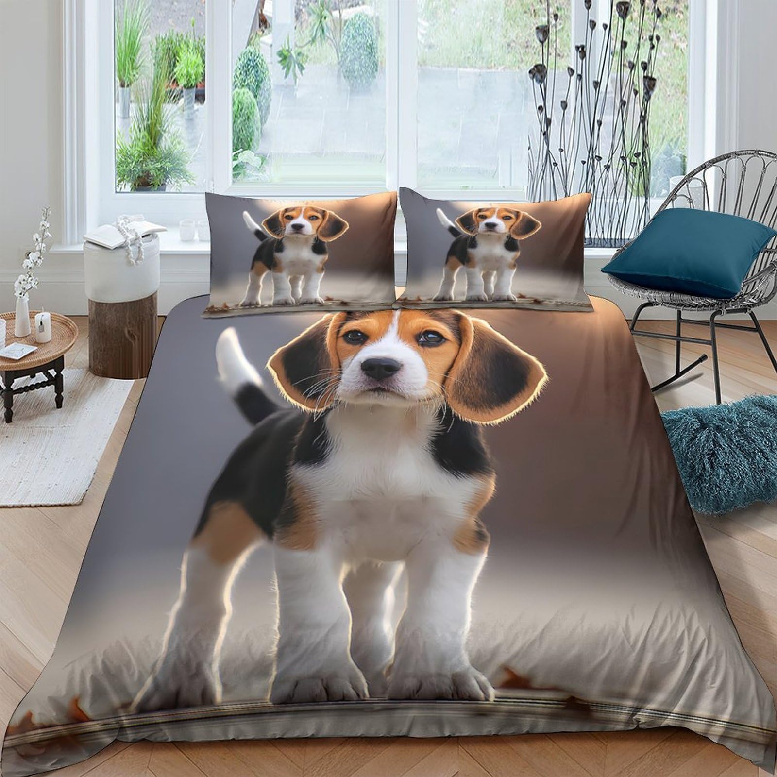 Ctjqhvkz Style-8 3D Printed Beagle Dog Fitted Sheet Microfiber Soft Animal Pattern Bed Cover For Bedroom Guest Room Mattress Protection Single（135X200cm）