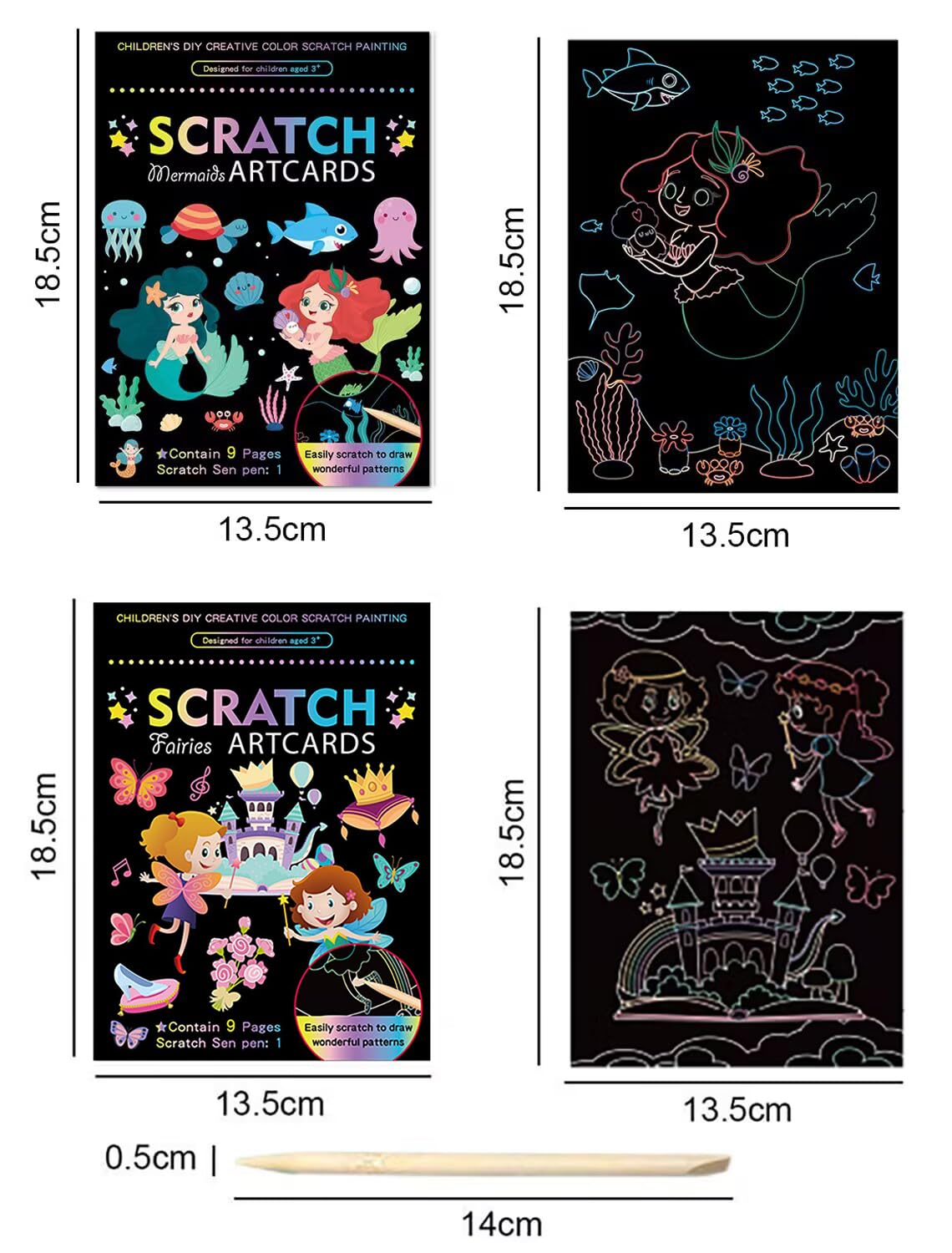 Georgie Porgy Scratch Art Kit dla dzieci Magic Rainbow papier do zdrapywania zeszyt wielkanocny prezent urodzinowy dla chłopców i dziewcząt (wróżka + syrenka)