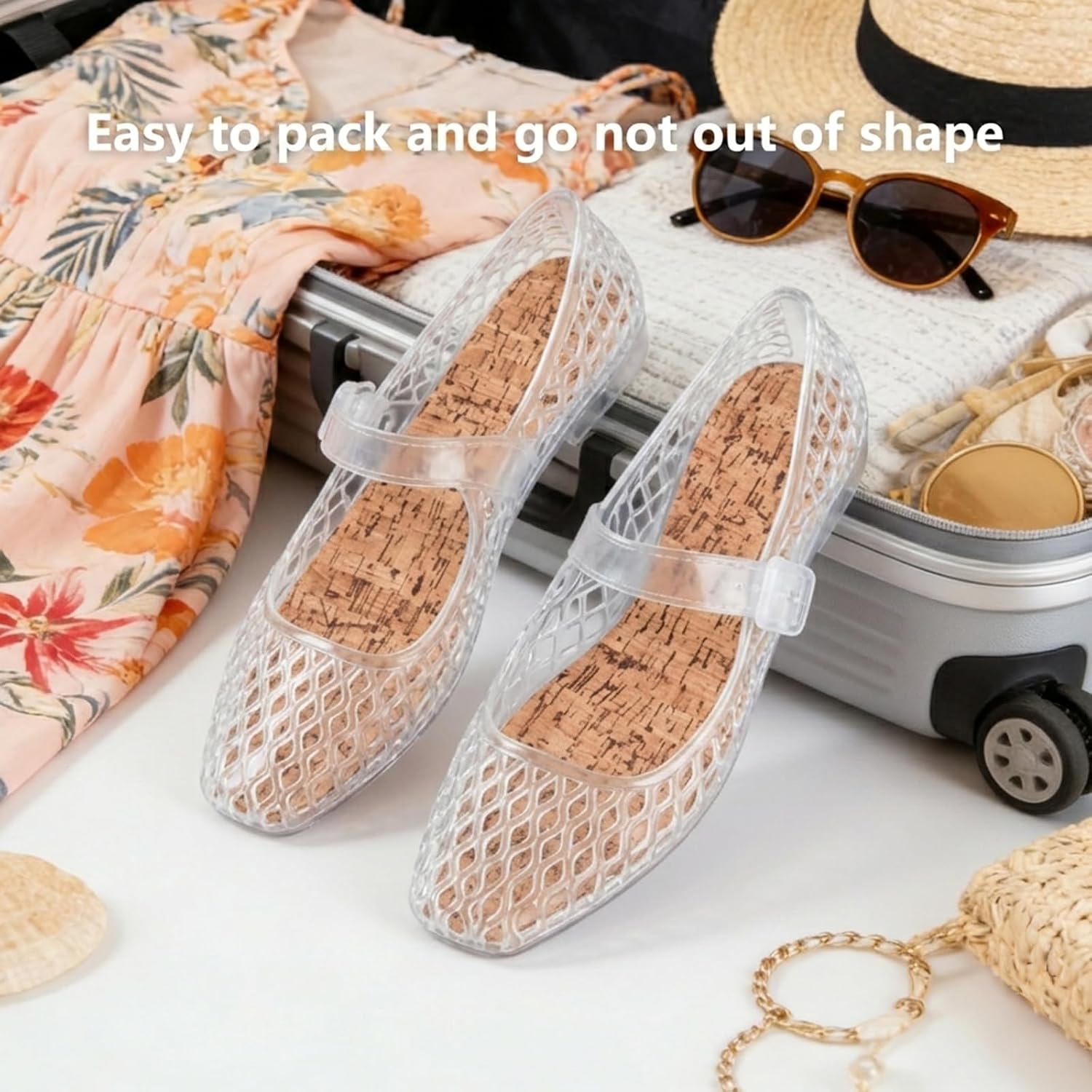 MUSSHOE Women’s Mary Jane Jelly Flats: Square Toe Water-Friendly Summer Shoes - Lightweight Easy Clean for Beach, Poolside & Resort Vacation