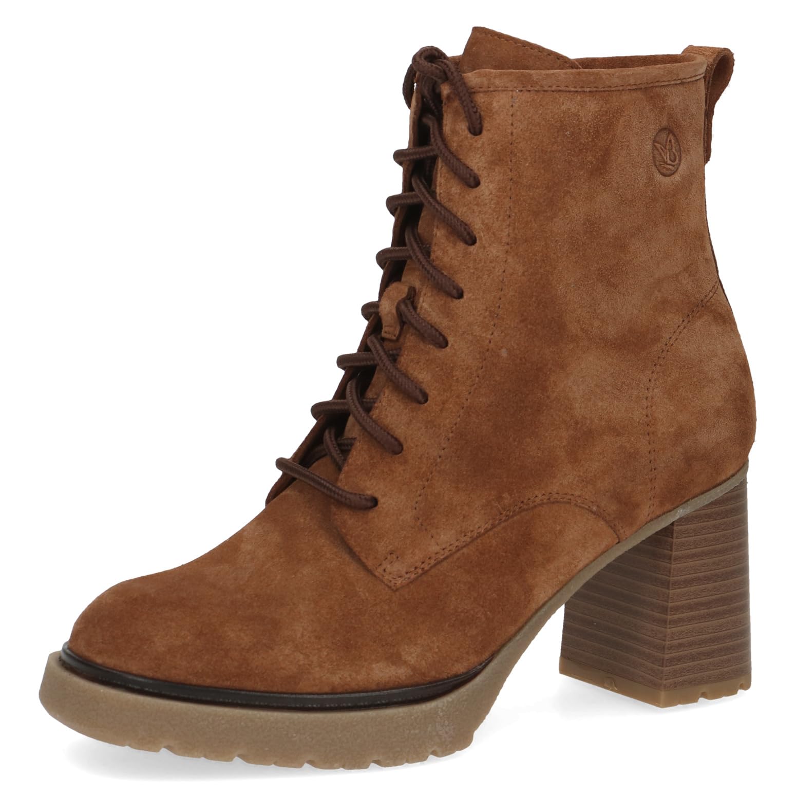 CAPRICE women's lace-up leather ankle boots with block heel, Brown (Cognac Suede), 6.5 UK