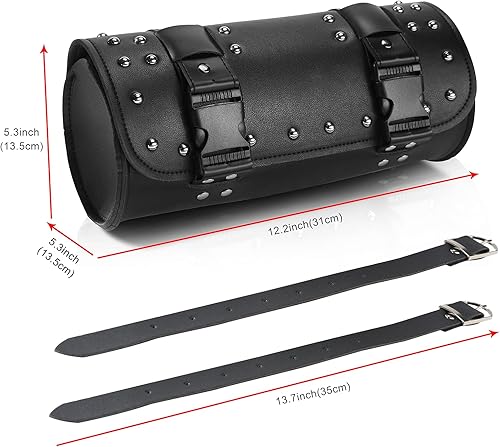 Miniatura 2 de Bolsa de horquilla para motocicleta, universal de piel sintética con 2 correas, cierre de hebilla, bolsa para manubrio de motocicleta, bolsa de