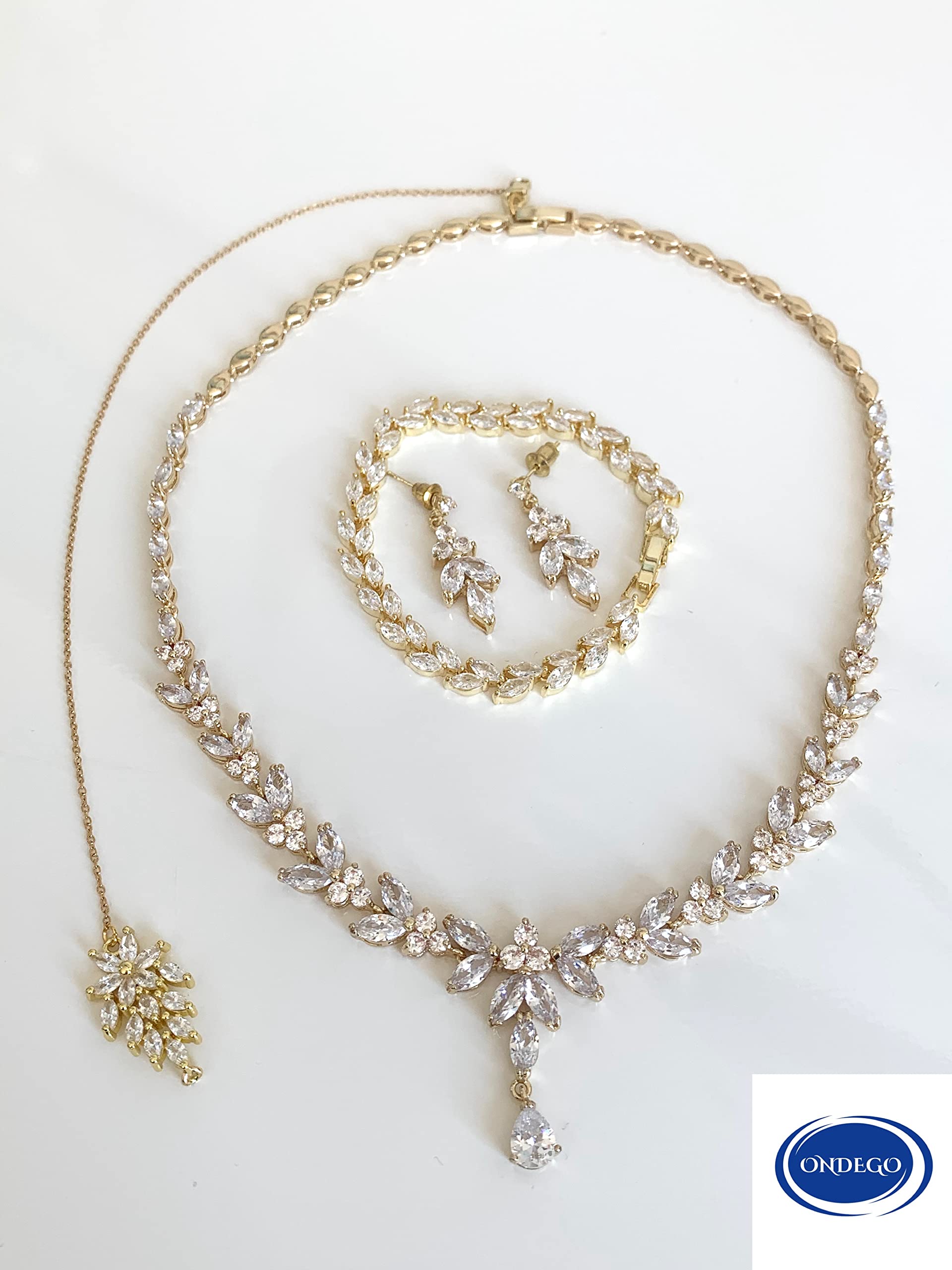 ZIRKONIA GOLD Schmuckset Brautschmuck Rückenkette Handmade dezent elegant Brautjungfer Geschenk