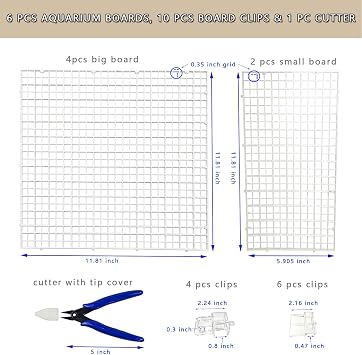 Aquarium Cover Kit, 6 Customizable Plastic Grid Aquarium Lid with 0.35Inch Hole, 10 Clips & Cutter, Fish Tank Hood Terrarium Turtle Tank Top Cover Jump Guard for Most Tanks