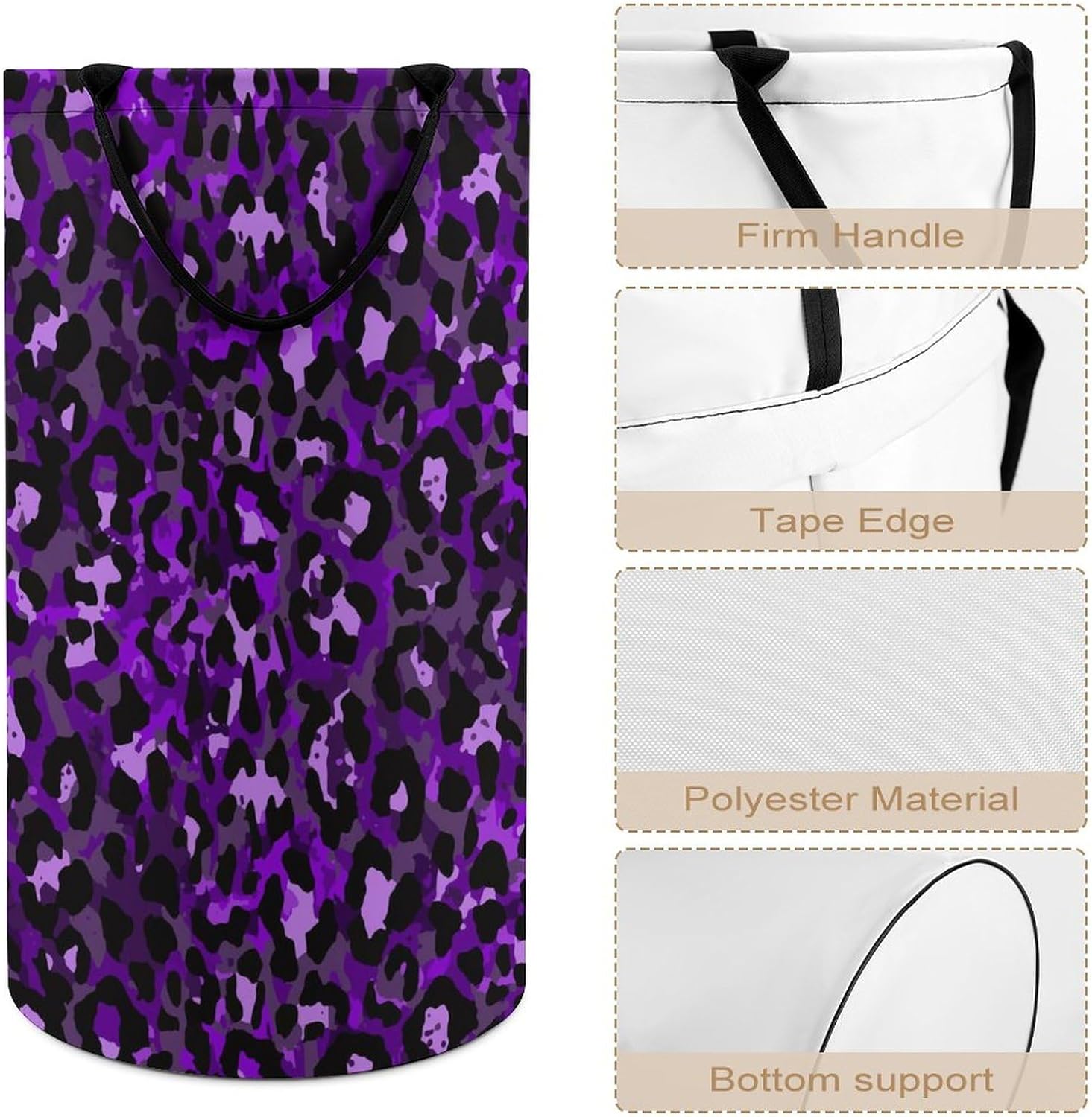 Large Waterproof Laundry With Handles, Easy Storage Basket, Freestanding Laundry Hamper, Tall Clothes Hamper Compatible with Purple Cheetah Leopard Print