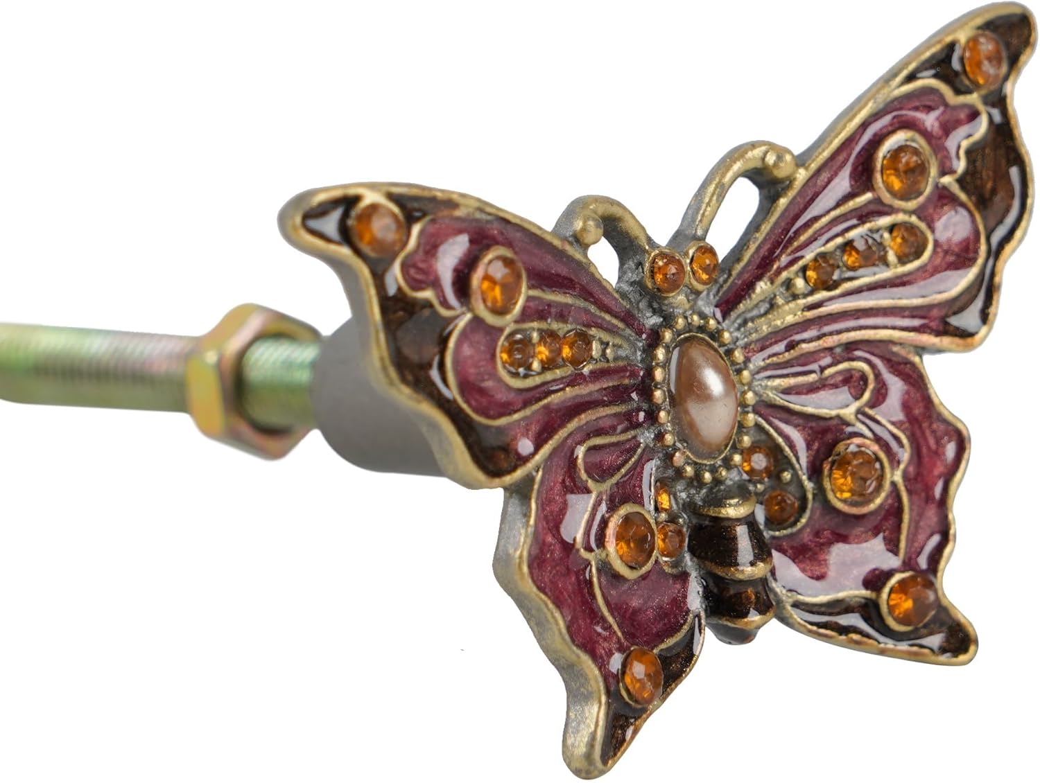 SOFFEE DESIGN Set of 2 Metal Elegant Cabinet Pull Dresser Drawer Handle, Butterfly Shape with Rhinestones, Dark Red with Glossy Layer Closet Handles, Antique Door Knobs with Mounting Screws - Image 6