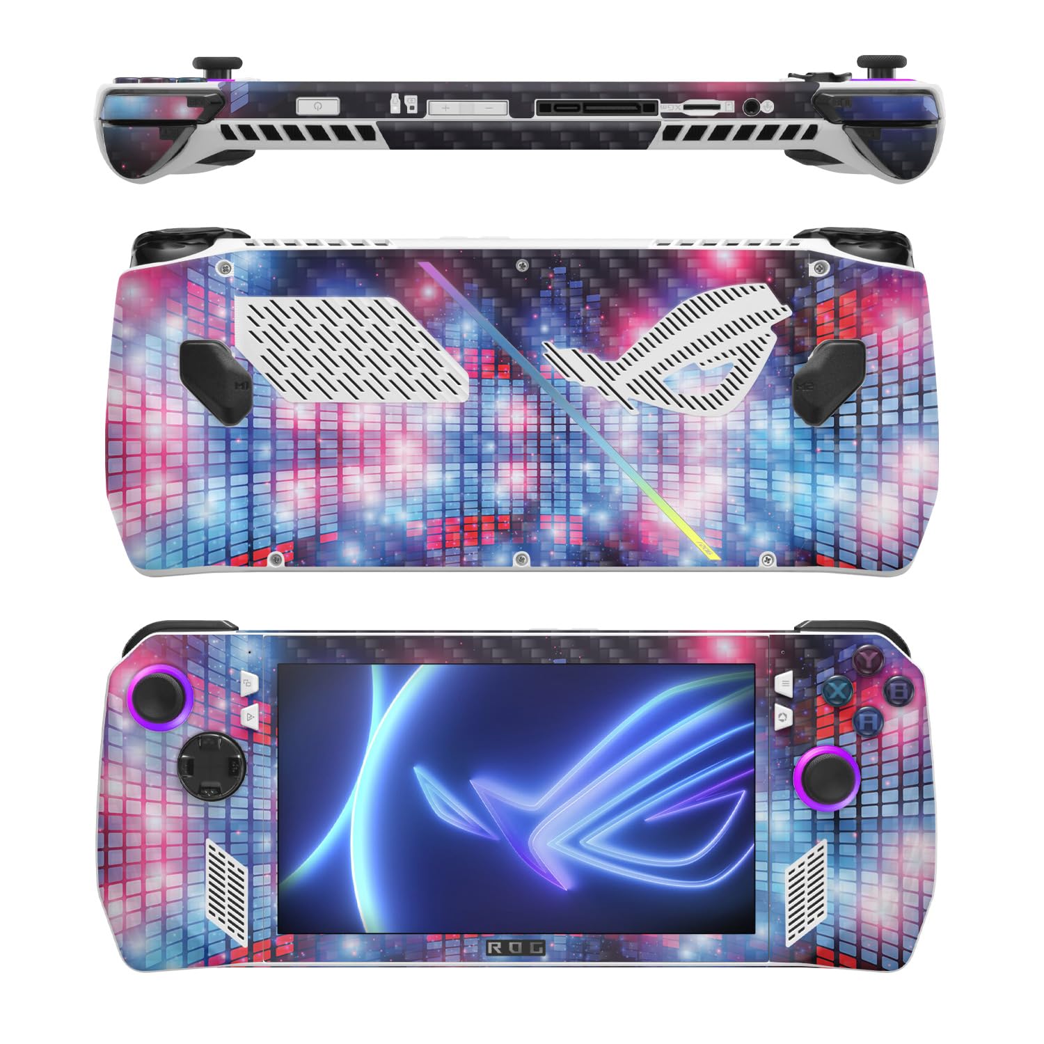 MightySkins Carbon Fiber Skin Compatible with Asus ROG Ally - Neon EQ | Protective, Durable Textured Carbon Fiber Finish | Easy to Apply, Remove, and Change Styles