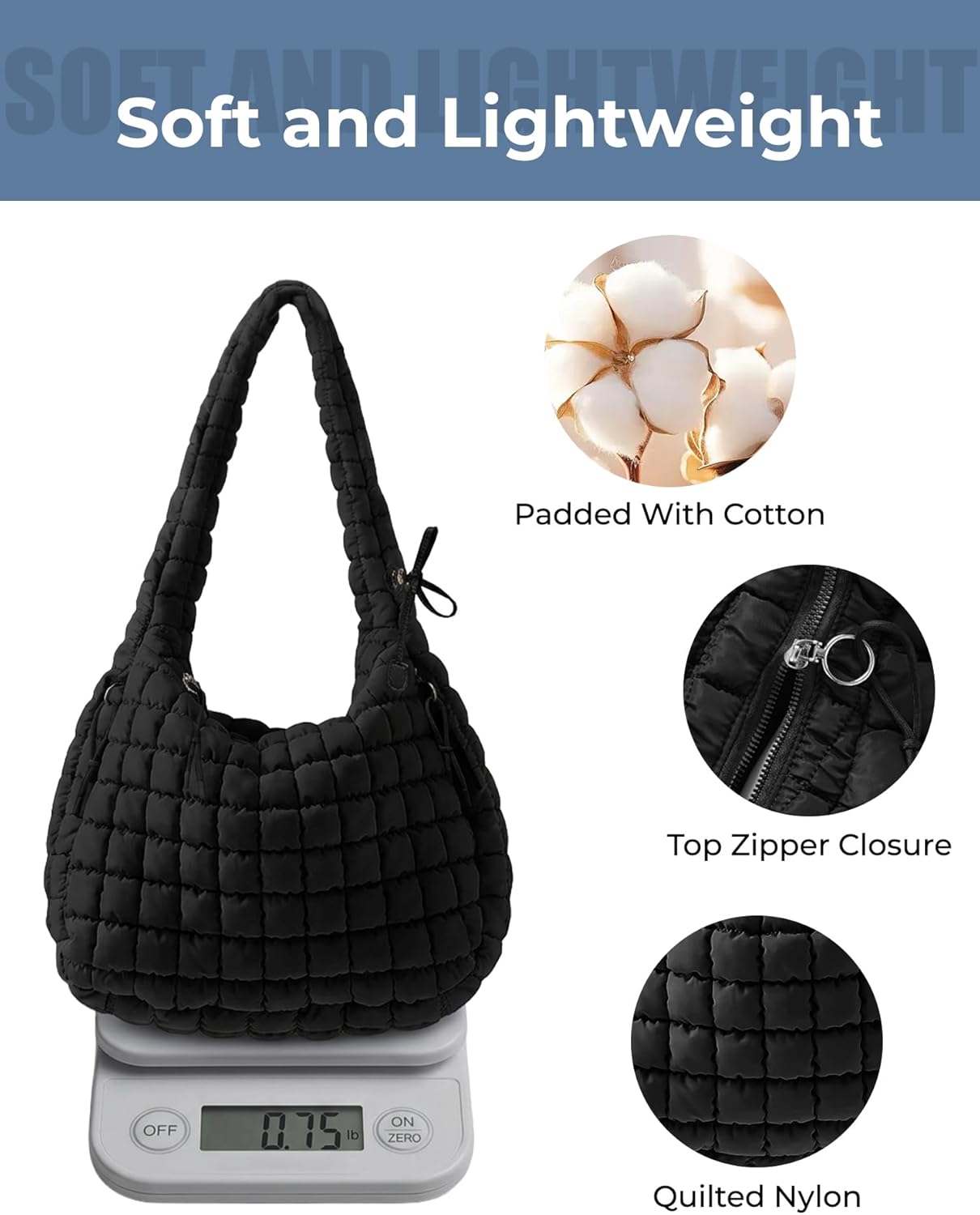 Puffer Quilted Tote Bag for Women Nylon Crossbody Bags Puffy Purse Hobo Large Shoulder Bag Trendy