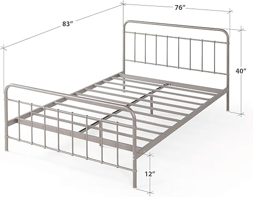 Miniatura 76 de Zinus Florence - Base de cama con plataforma de metal, base de colchón, no necesita somier, fácil montaje, blanco, tamaño matrimonial. Blanco,Negro