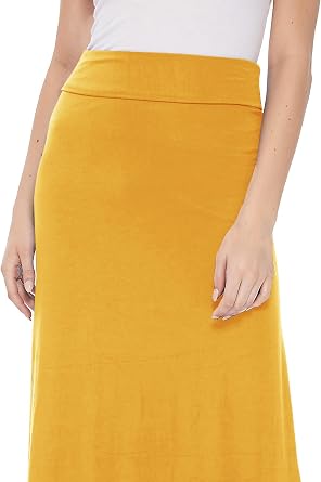 Women's Casual Foldable Waist Comfy Loose Fit Solid Maxi Skirt S-3XL