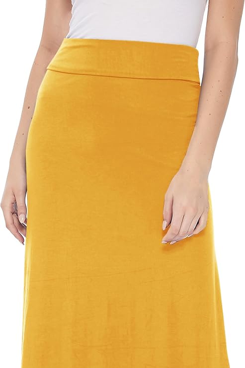 Women's Casual Foldable Waist Comfy Loose Fit Solid Maxi Skirt S-3XL