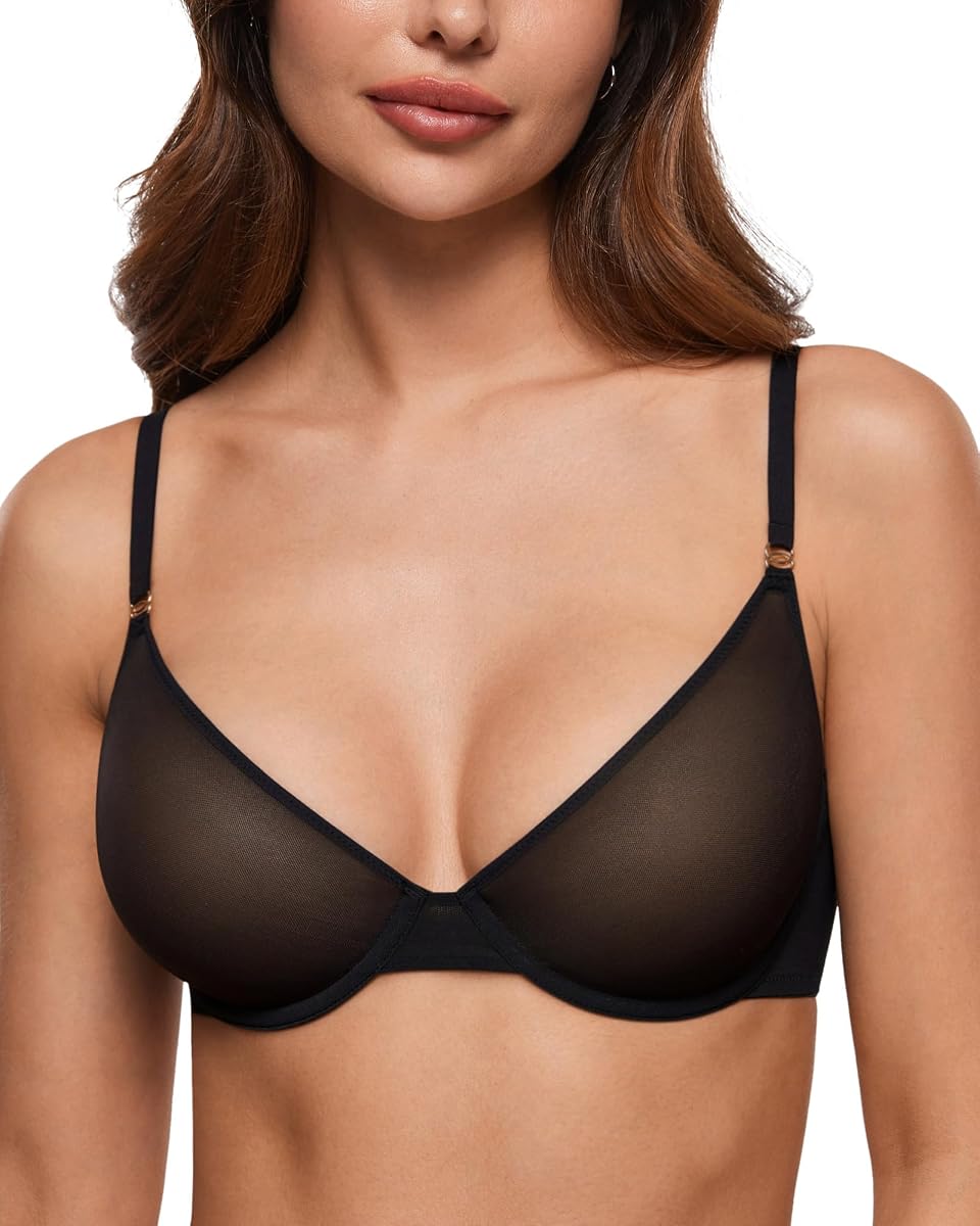 INLYRIC Women's Unlined Sheer Balconette Bra Demi