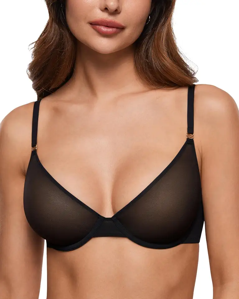 Sutiã Balconette Transparente Cosnufy para Mulher Demi Sem Forro Mergulho Malha Transparente Sutiãs Sensuais
