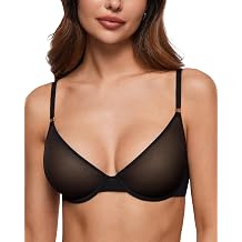 INLYRIC Womens Unlined Sheer Balconette Bra Demi | Ultra-soft, Unpadded, Mesh, Underwire, Sexy Balconette, Plunge, See Through, Seamless, Hook-and-eye, Adjustable Straps