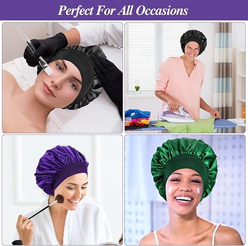 Miniatura 5 de Capó de seda para cabello rizado, Negro+verde+púrpura