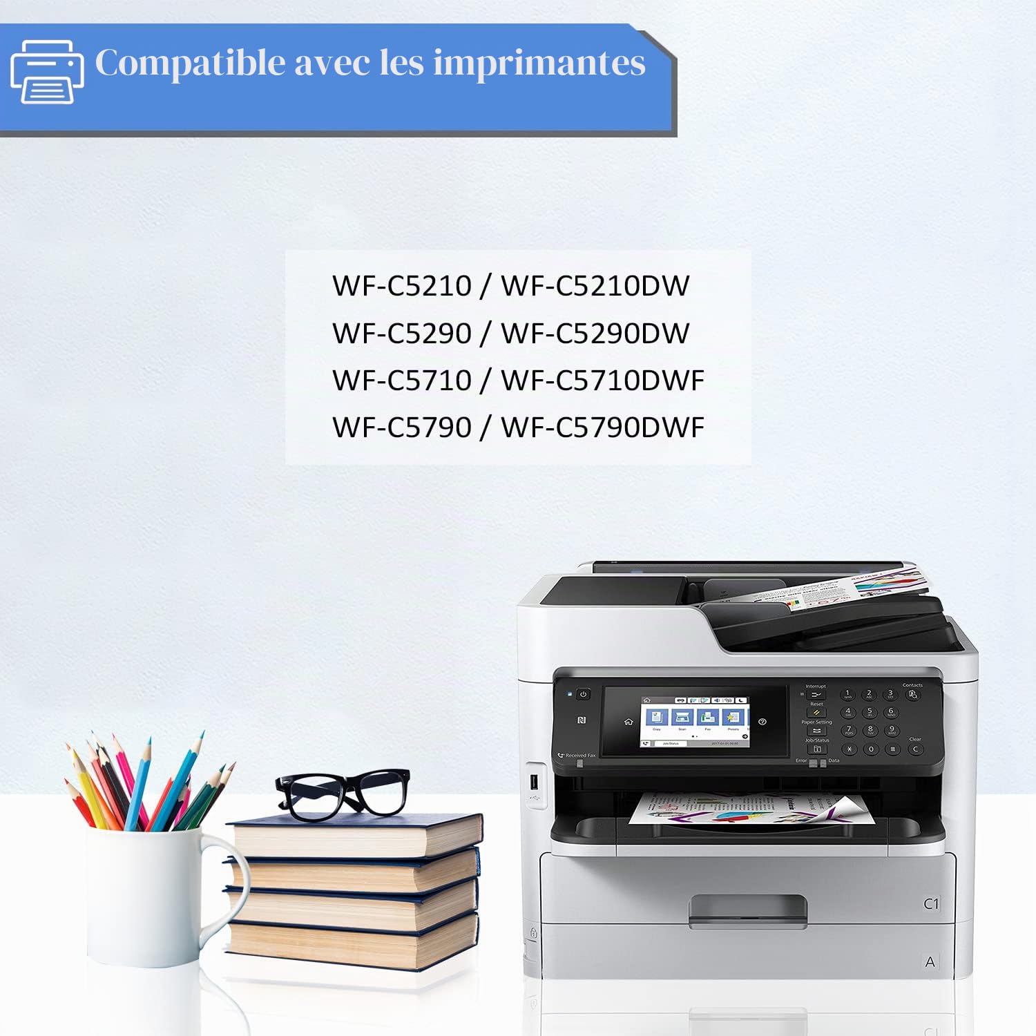 Compatible T9441 T9442 T9443 T9444 Cartouches d'encre pour Pro WF-C5210 WF-C5290 WF-C5710 WF-C5790 Imprimante C13T944140 C13T944240 C13T944340 C13T944440 (BK/C/M/Y 4-Paquets)