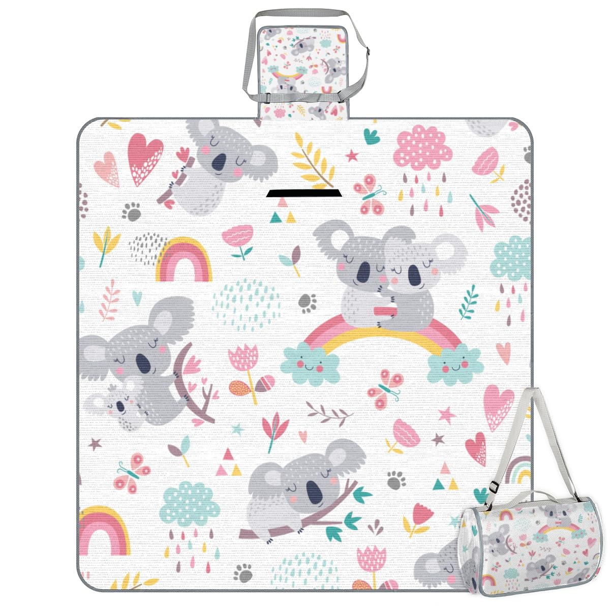 Shimoshe Picnic Blankets 57”x 59”, Rainbow Koala Waterproof Sandproof Picnic Mat Lightweight Foldable Beach Blanket for Camping Park Grass Beach Outdoor Blanket
