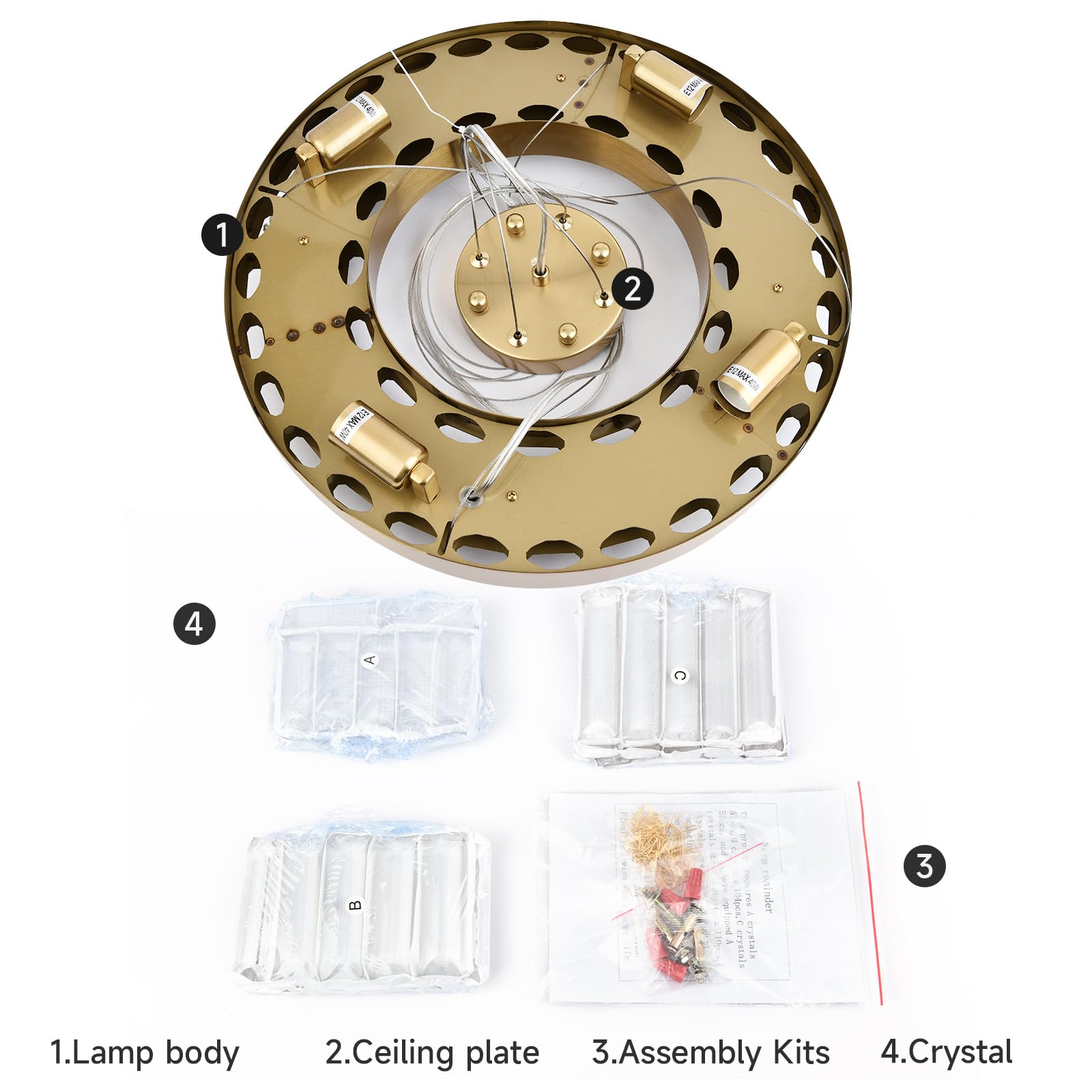 Moderner Kristall-Gold-Kronleuchter, runde Kristall-Pendelleuchte, 8 x E14 Pendelleuchte für Wohnzimmer, Esszimmer, Schlafzimmer, Φ40 cm