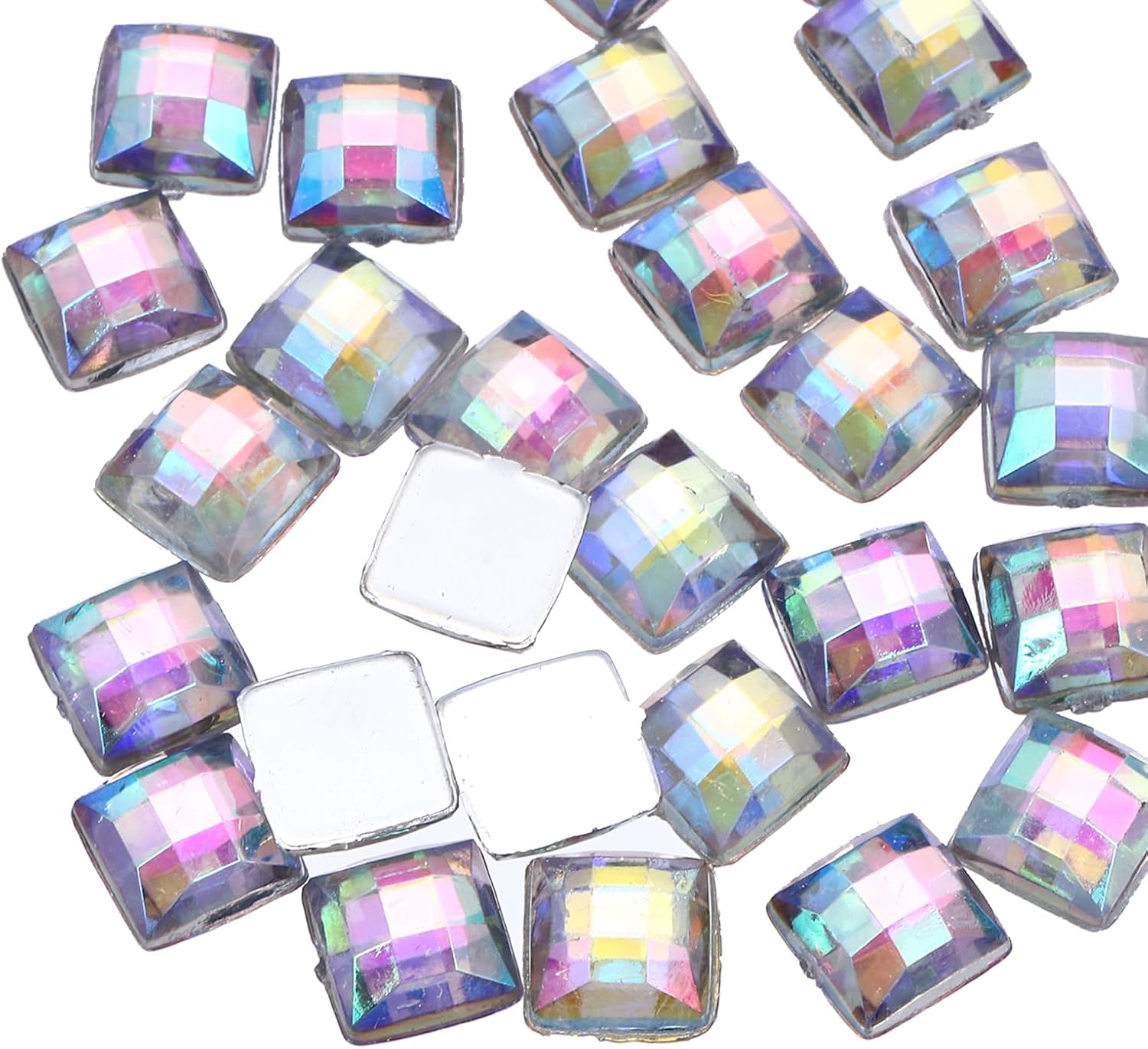 MECCANIXITY 100 Pcs 8mm Flat Back Acrylic Square Gems Rhinestones, Square Acrylic Diamond Gems for Crafts Face Painting Costume Jewelry Making Pale White
