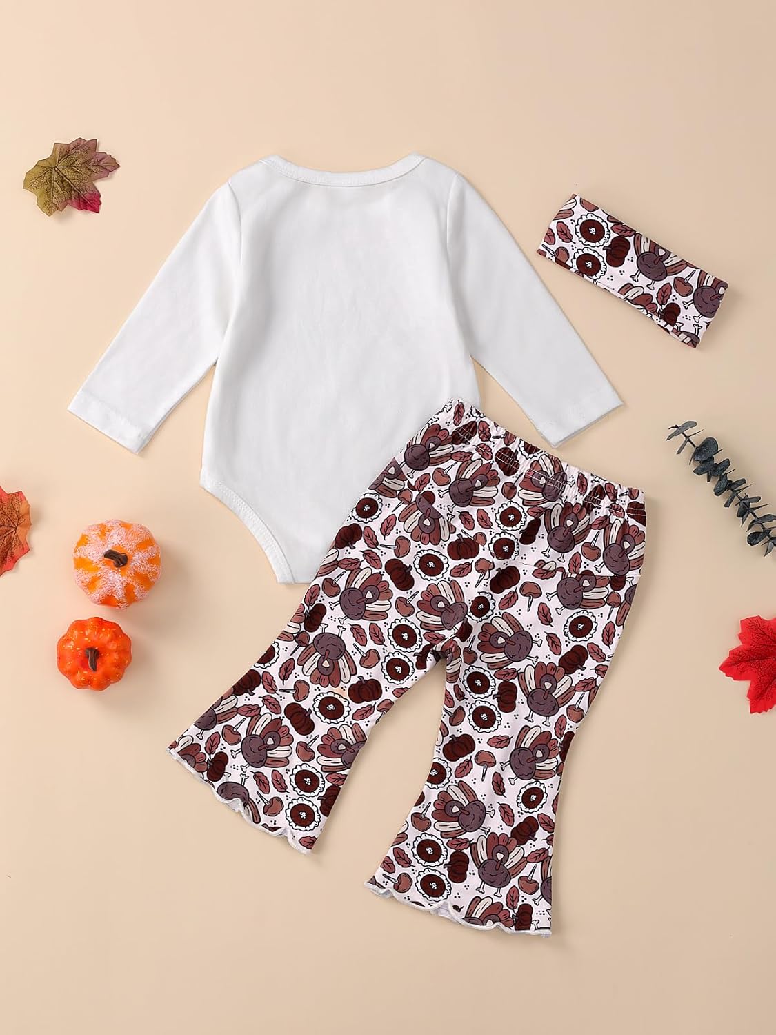 My First Thanksgiving Baby Girl Outfit Newborn Cotton Romper Bell Bottoms Flare Pants Set Infant Outfits - Image 3