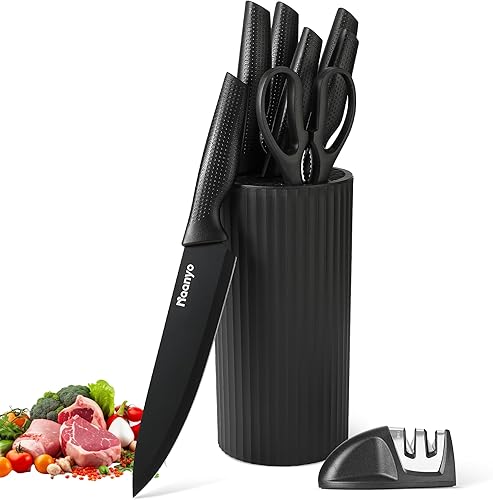 8-Piece Kitchen Knife Set with Sharpener - Universal Knife Block - Stainless Steel Blades