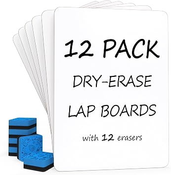 Small Dry Erase Whiteboard Set of 12, Classroom Pack, Mini Dry Erase Board, 9" x 12", Double Sided Personal Dry Erase Board for Students, Teachers, School Supplies, Lapboards Large with 12 Mini Dry